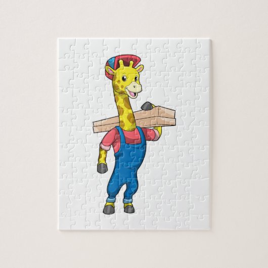 Giraffe als timmerman met hout legpuzzel (Verticaal)