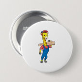 Giraffe als timmerman met hout ronde button 7,6 cm (Voorkant /achterkant)