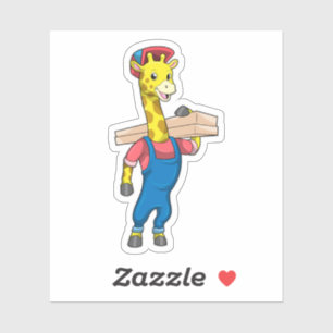 Giraffe als timmerman met hout sticker