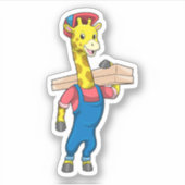 Giraffe als timmerman met hout sticker (Voorkant)