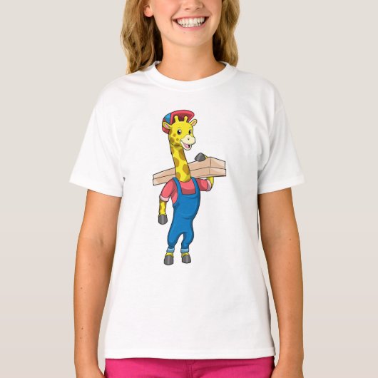 Giraffe als timmerman met hout t-shirt (Voorkant)