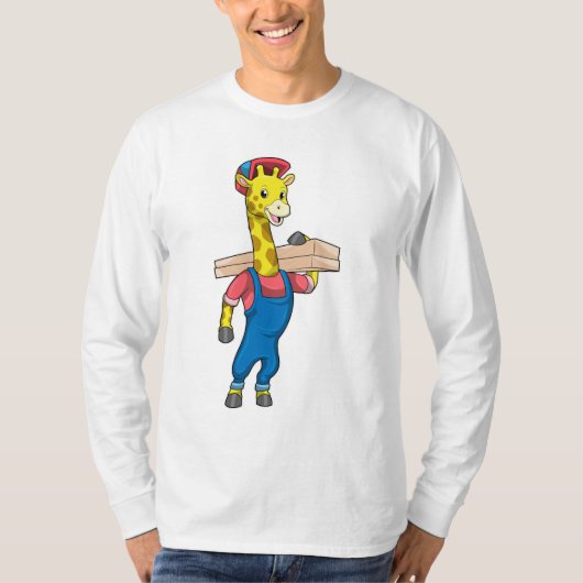 Giraffe als timmerman met hout t-shirt (Voorkant)