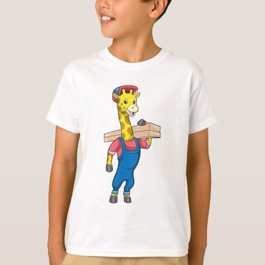 Giraffe als timmerman met hout t-shirt (Voorkant)