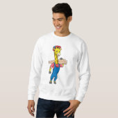 Giraffe als timmerman met hout trui (Voorkant volledig)
