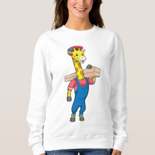 Giraffe als timmerman met hout trui