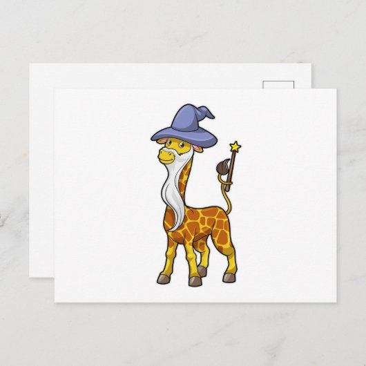 Giraffe als tovenaar met toverstaf en hoed briefkaart (Voorkant / Achterkant)