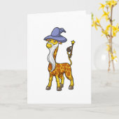 Giraffe als tovenaar met toverstaf & hoed kaart (Gele Bloem)