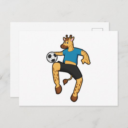 Giraffe als voetballer met voetbal briefkaart (Voorkant / Achterkant)