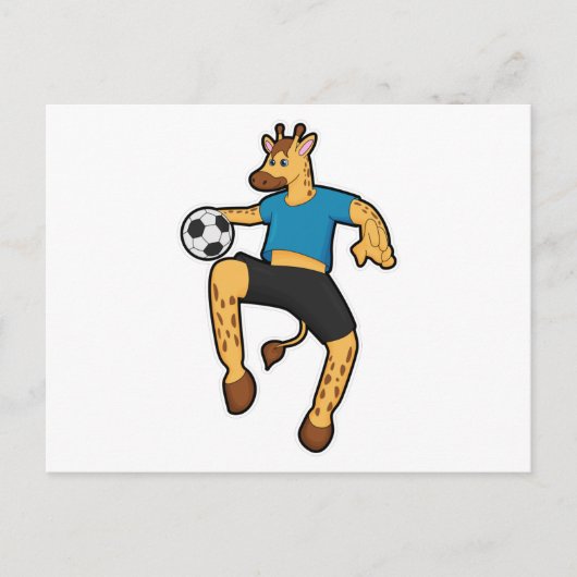 Giraffe als voetballer met voetbal briefkaart (Voorkant)