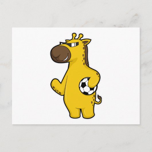 Giraffe als voetballer met voetbal briefkaart (Voorkant)