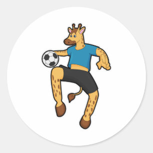 Giraffe als Voetbalspeler met Voetbal Ronde Sticker