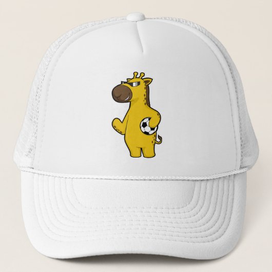 Giraffe als Voetbalspeler met Voetbal Trucker Pet (Voorkant)