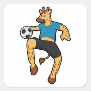 Giraffe als Voetbalspeler met Voetbal Vierkante Sticker