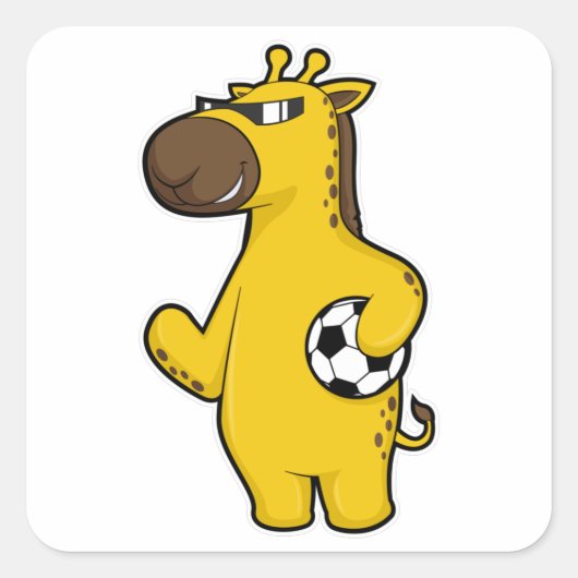 Giraffe als Voetbalspeler met Voetbal Vierkante Sticker (Voorkant)