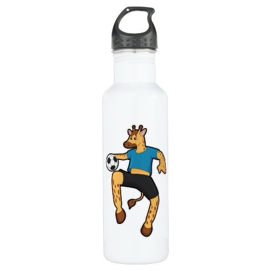 Giraffe als Voetbalspeler met Voetbal Waterfles (Voorkant)