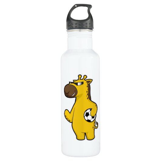 Giraffe als Voetbalspeler met Voetbal Waterfles (Voorkant)