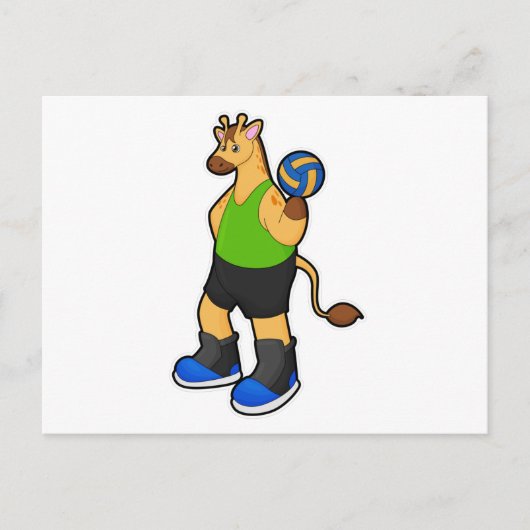 Giraffe als Volleybalspeler met Volleybal Briefkaart (Voorkant)