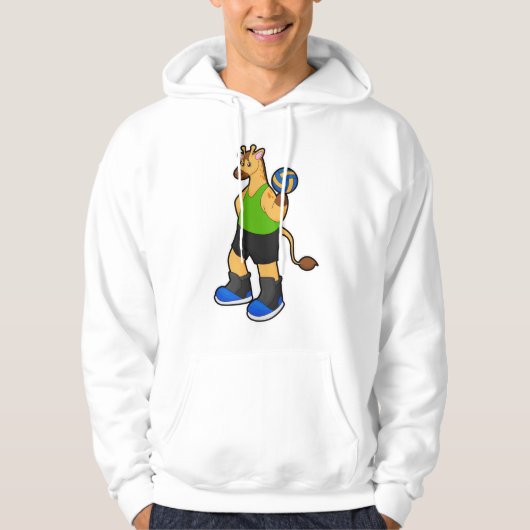 Giraffe als volleybalspeler met volleybal hoodie (Voorkant)