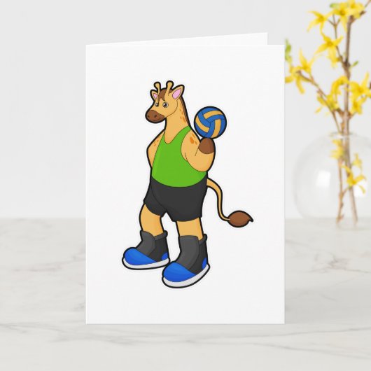 Giraffe als Volleybalspeler met Volleybal Kaart (Gele Bloem)