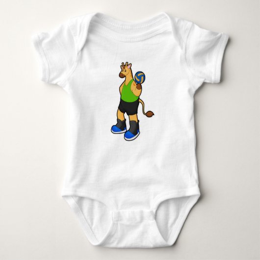 Giraffe als volleybalspeler met volleybal romper (Voorkant)
