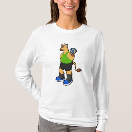 Giraffe als volleybalspeler met volleybal t-shirt (Voorkant)
