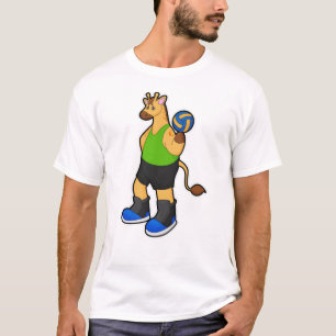 Giraffe als volleybalspeler met volleybal t-shirt