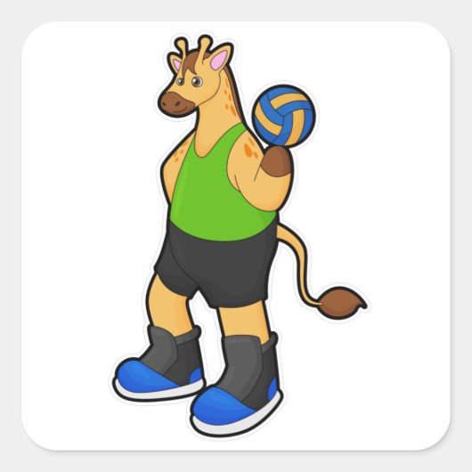 Giraffe als volleybalspeler met volleybal vierkante sticker (Voorkant)