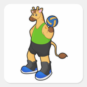 Giraffe als volleybalspeler met volleybal vierkante sticker