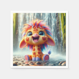 Giraffe am Wasserfall in Serviette Servet