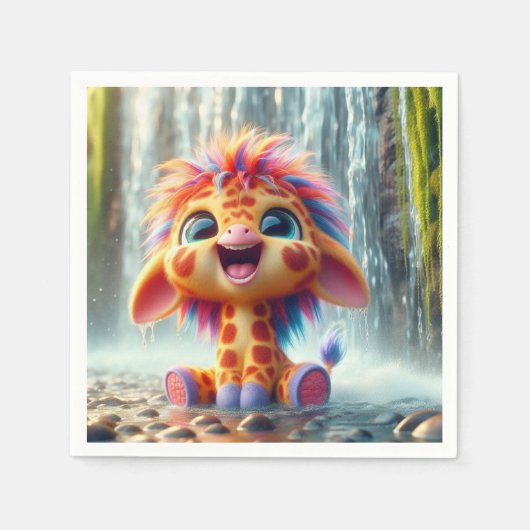 Giraffe am Wasserfall in Serviette Servet (Voorkant)