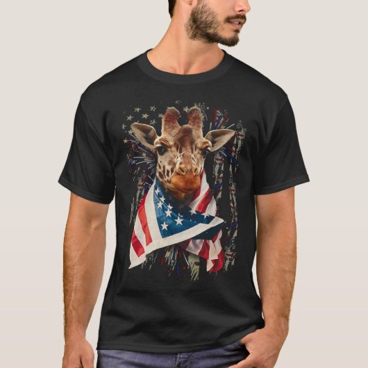 Giraffe American Flag 4th July Independence Americ T-shirt (Voorkant)