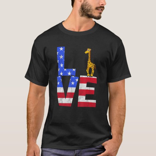 Giraffe American Flag Sunglasses 4th of July Patri T-shirt (Voorkant)