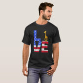 Giraffe American Flag Sunglasses 4th of July Patri T-shirt (Voorkant volledig)