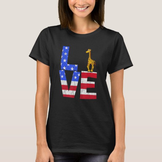 Giraffe American Flag Sunglasses 4th of July Patri T-shirt (Voorkant)
