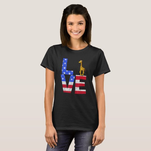 Giraffe American Flag Sunglasses 4th of July Patri T-shirt (Voorkant volledig)
