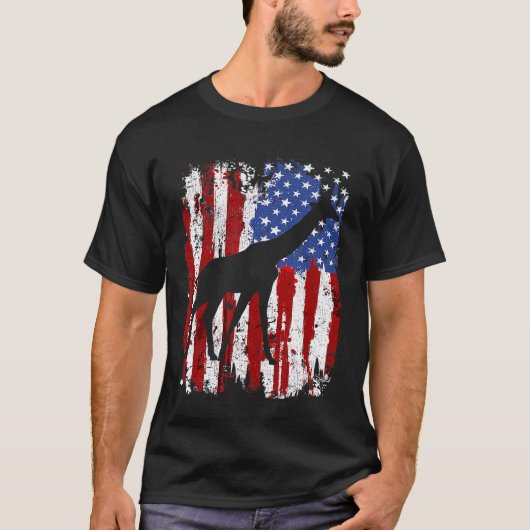 Giraffe Amerikaanse vlag T-shirt (Voorkant)