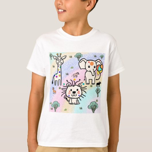 Giraffe and Lion and Elephant and Grass T-shirt (Voorkant)