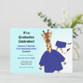 Giraffe Animal Blue Pet Gown Kind Afstuderen Kaart (Staand voorkant)