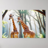 Giraffe Animal Natuur Wildlife Affection Caring Poster (Voorkant)