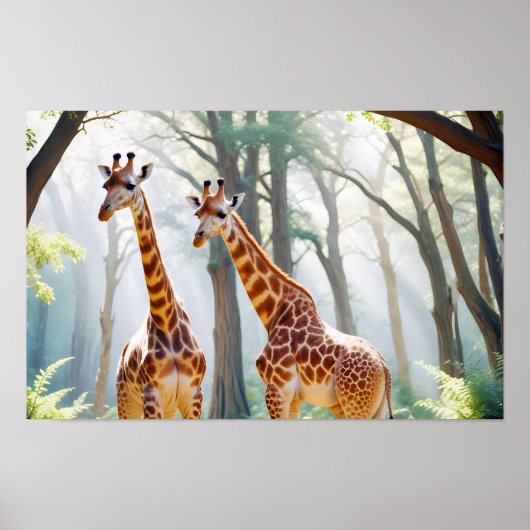 Giraffe Animal Natuur Wildlife Affection Caring Poster (Voorkant)