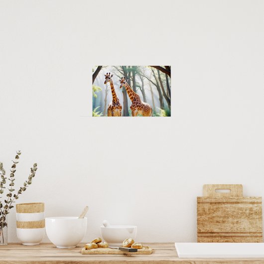 Giraffe Animal Natuur Wildlife Affection Caring Poster (Keuken)