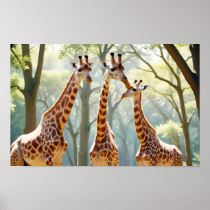 Giraffe Animal Natuur Wildlife Affection Caring Poster