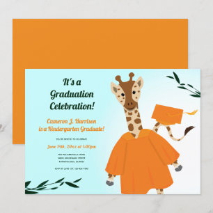 Giraffe Animal Oranje Green Blue Kind Afstuderen Kaart