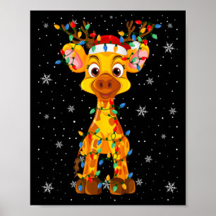 Giraffe Animal Santa Hat Lelijk Kerstboomlicht Poster