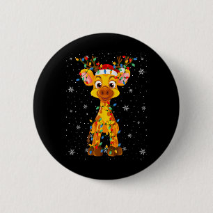 Giraffe Animal Santa Hat Lelijk Kerstboomlicht Ronde Button 5,7 Cm