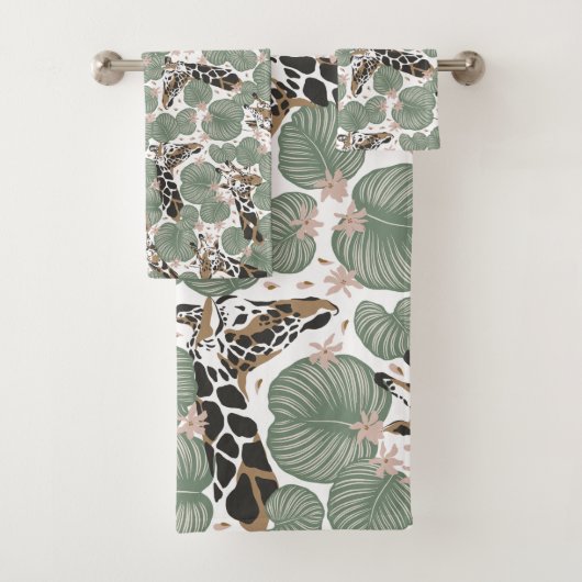 Giraffe Animal Tropical Leaf Oerwoud Patroon Bad Handdoek (Insitu)
