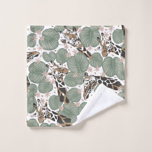 Giraffe Animal Tropical Leaf Oerwoud Patroon Bad Handdoek (Wasdoekje)