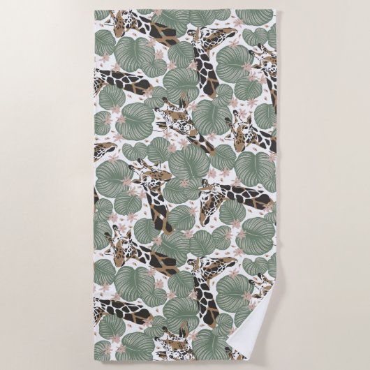 Giraffe Animal Tropical Leaf Oerwoud Patroon Strandlaken (Voorkant)