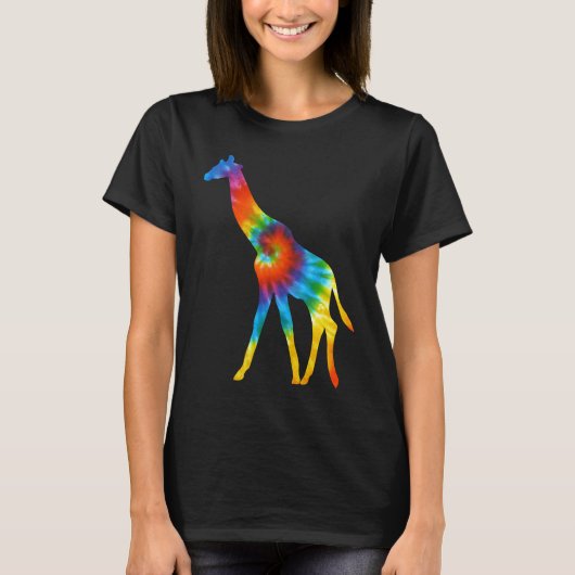 Giraffe Animals Tie Dye Retro Rainbow Trippy Hippi T-shirt (Voorkant)