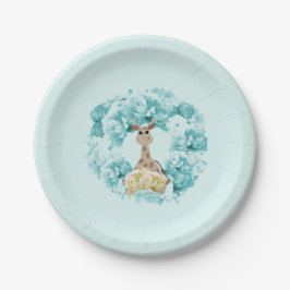 Giraffe Aqua Bloemenkrans Papieren Borden Bordje